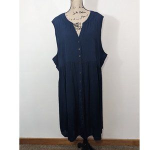 NWT Knox Rose Women's Dress Navy Sleeveless Rayon Button Front Size 4X V-Neck
